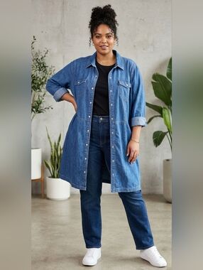 Levi's Jeans Denim Shirt  Long Jacket Cotton Washed Blue Lightweight Size 4X